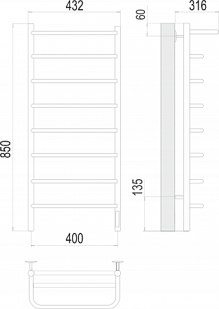 Полка П8 400х850 Электро (quick touch) Полотенцесушитель  TERMINUS Тула - фото 3