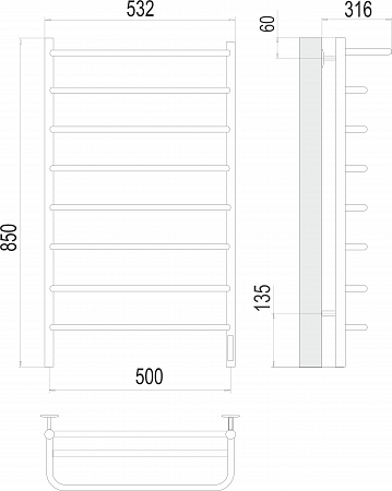 Полка П8 500х850 Электро (quick touch) Полотенцесушитель  TERMINUS Тула - фото 3