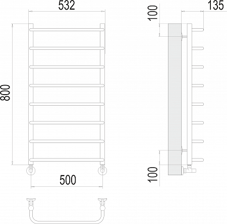 Стандарт П8 500х800  Полотенцесушитель  TERMINUS Тула - фото 3