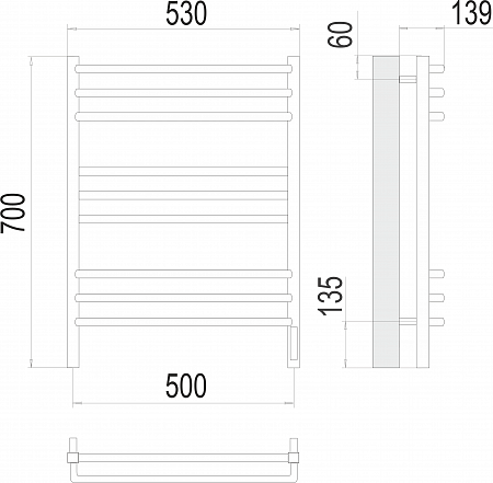 Соренто П9 500х700 электро (sensor quick touch) Полотенцесушитель  TERMINUS Тула - фото 3