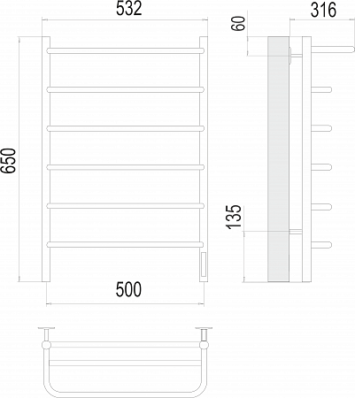 Полка П6 500х650 Электро (quick touch) Полотенцесушитель  TERMINUS Тула - фото 3